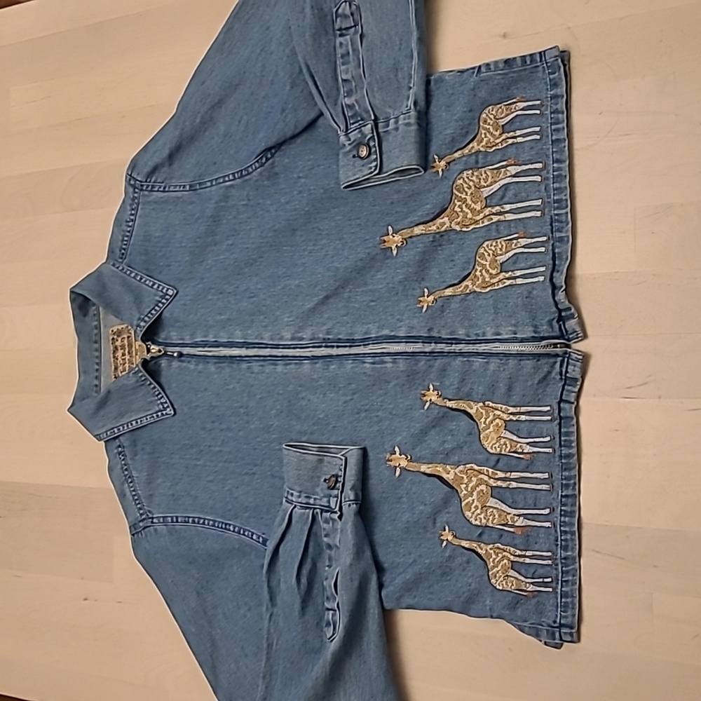 NWOT VTG TonTomBlues 100% Cotton  Lightweight Denim Embroidered Giraffe Jacket